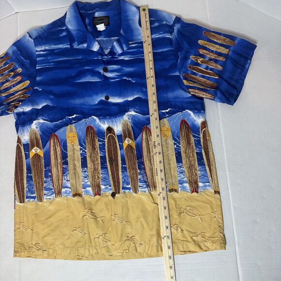 HAWAIIAN RESERVE COLLECTION Men's Blue Surfboard Graphic Button Up Shirt Large - Picture 7 of 8